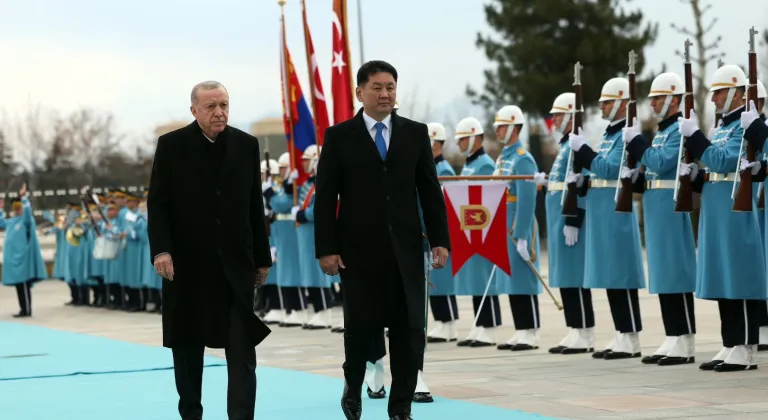 Moğolistan Cumhurbaşkanı Türkiye ziyareti kapsamında Ankara'da Cumhurbaşkanı Erdoğan tarafından karşılandı